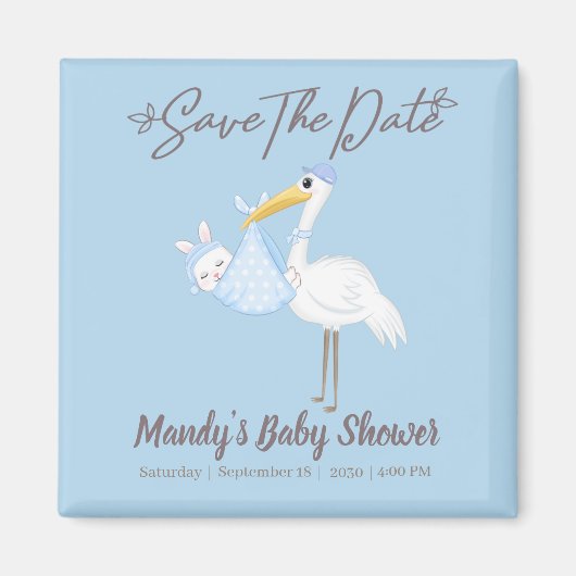 Baby Boy Stork Blue Dusche Speichern Sie das Date  Magnet (Vorne)