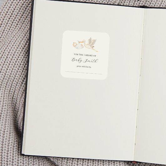 Baby Boy Stork Shower Buchzeichen Quadratischer Aufkleber