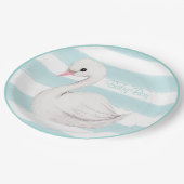 Baby Boy Swan Blue Script Baby Dusche Pappteller (Schrägansicht)