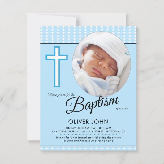 Baby Boy Taufe, Blauer Kreuz Einladung (Vorderseite)