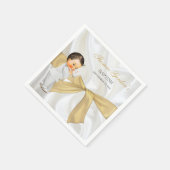 Baby Boy Taufe Christening Gold Bow Serviette (Ecke)