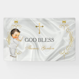 Baby Boy Taufe Christening Gold Cross Banner