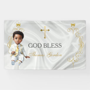 Baby Boy Taufe Christening Gold Cross Banner