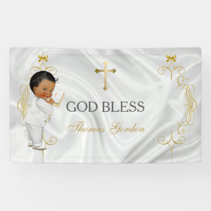 Baby Boy Taufe Christening Gold Cross Banner