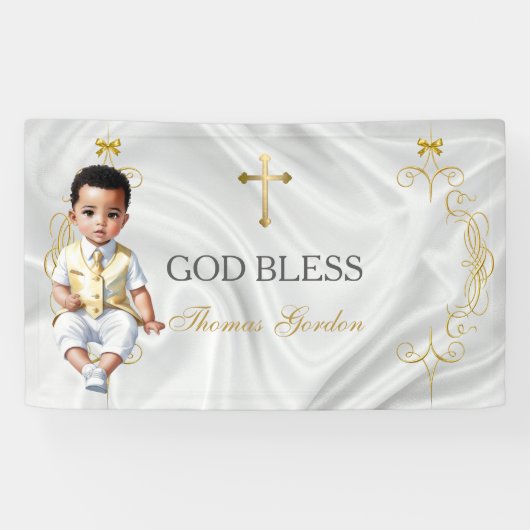 Baby Boy Taufe Christening Gold Cross Banner (Horizontal)