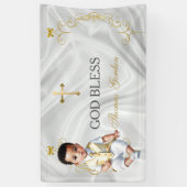 Baby Boy Taufe Christening Gold Cross Banner (Vertikal)