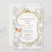 Baby Boy Taufe Christening Gold Cross Glitzer Einladung (Vorderseite)