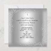 Baby Boy Taufe Christening Silver Cross Einladung (Rückseite)