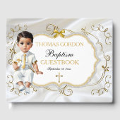 Baby Boy Taufe Christening White & Gold Cross Gästebuch (Vorderseite)