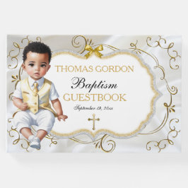 Baby Boy Taufe Christening White & Gold Cross Gästebuch