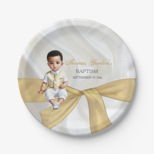 Baby Boy Taufe Christening White & Gold Pappteller
