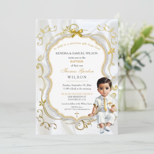 Baby Boy Taufe Kommunion Christening Einladung (Stehend Vorderseite)