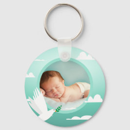 Baby Boy Taufe Tauben Wolken Bilderrahmen Schlüsselanhänger