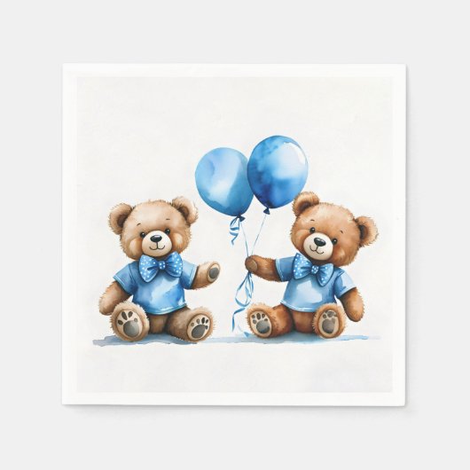 Baby Boy Teddy Bären mit Balloons Serviette (Vorderseite)