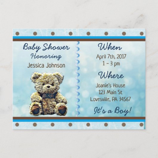 Baby Boy Teddy Bear Baby Shower Einladung (Vorderseite)