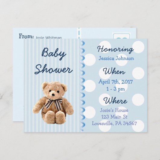 Baby Boy Teddy Bear Blue Baby Dusche Einladung (Vorne/Hinten)