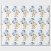 Baby Boy Teddy Bear Blue Watercolor Wrapping Paper Geschenkpapier (Flach)