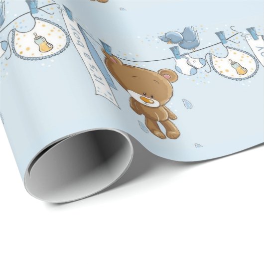 Baby Boy Teddy Bear Geschenkpapier (Rolleneckpunkt)