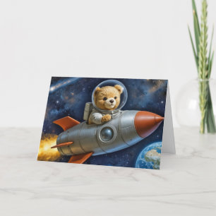 Baby Boy Teddy Bear in einer Rakete Karte