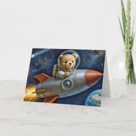 Baby Boy Teddy Bear in einer Rakete Karte