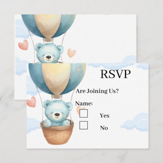 Baby Boy Teddy Bear RSVP Cards  Karte (Vorne/Hinten)