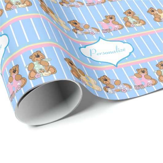 Baby Boy Teddy Bears Geschenkpapier (Rolleneckpunkt)