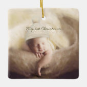 Baby Boy Tiny T-Shirt Foto Ornament mit Geburtssta (Vorderseite)