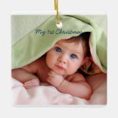 Baby Boy Tiny T-Shirt Foto Ornament mit Geburtssta (Vorderseite)