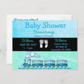 Baby Boy Train Blue Baby Dusche Einladung (Vorne/Hinten)