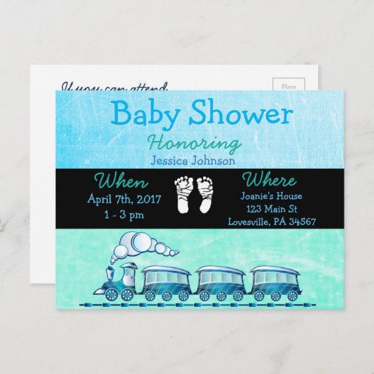 Baby Boy Train Blue Baby Dusche Einladung (Vorne/Hinten)