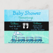 Baby Boy Train Blue Baby Dusche Einladung (Vorderseite)