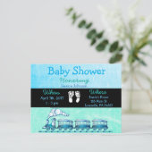 Baby Boy Train Blue Baby Dusche Einladung (Stehend Vorderseite)