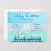Baby Boy Train Blue Baby Dusche Einladung (Vorne/Hinten)