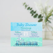 Baby Boy Train Blue Baby Dusche Einladung (Stehend Vorderseite)