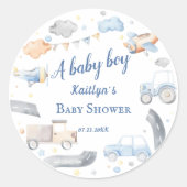 Baby Boy Transportwagen Kinderdusche Runder Aufkleber (Vorderseite)