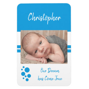Baby Boy Traum wird in Blau und Weiß Foto Magnet