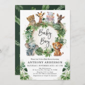 Baby Boy Tropical Jungle Safari Animals Dusche Einladung (Vorne/Hinten)