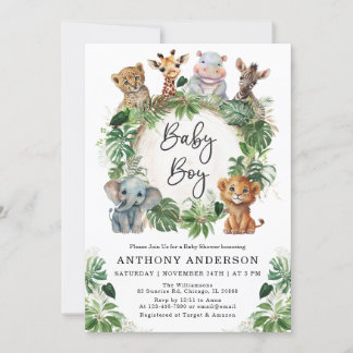 Baby Boy Tropical Jungle Safari Animals Dusche Einladung
