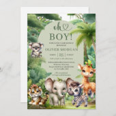 Baby Boy Tropical Jungle Safari Animals Dusche Einladung (Vorne/Hinten)