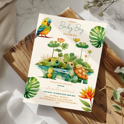 Baby Boy Tropical Jungle Safari Animals Dusche Einladung