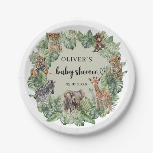 Baby Boy Tropical Jungle Safari Animals Dusche Pappteller (Vorderseite)