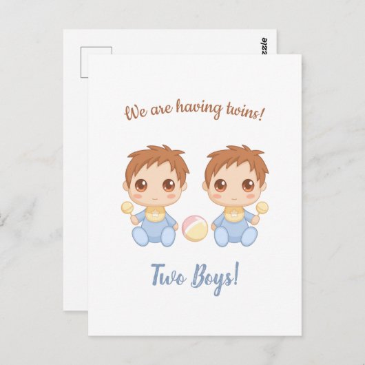 Baby Boy Twins Ankündigung Postkarte (Vorne/Hinten)