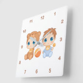 Baby Boy Twins Bear Jumpsuit 2 Quadratische Wanduhr (Winkel)