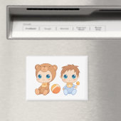 Baby Boy Twins Bear Jumpsuit Magnet (In Situ (Geschirrspüler))