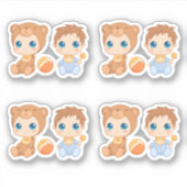 Baby Boy Twins Bear Jumpsuit Set 4 Aufkleber (Vorderseite)