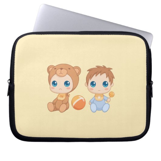 Baby Boy Twins Bear Jumpsuit Yellow Laptopschutzhülle (Vorderseite)