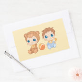 Baby Boy Twins Bear Jumpsuit Yellow Rechteckiger Aufkleber (Umschlag)
