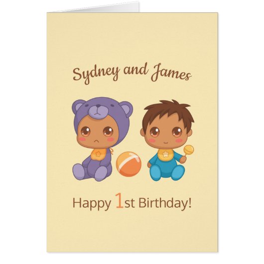 Baby Boy Twins First Birthday Names 3 Card (Vorne)