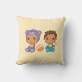 Baby Boy Twins Lila Bear Jumpsuit on Yellow Thro Kissen