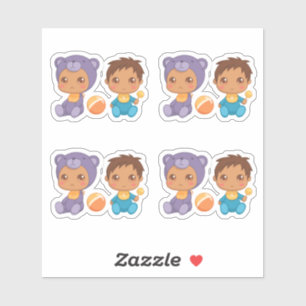 Baby Boy Twins Lila Bear Jumpsuit Set 4 Stick Aufkleber